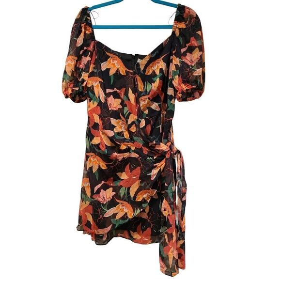 TALULAH Night Mirage Mini Dress Multicolor Floral Print Faux Wrap Style | L NWT - Picture 2 of 12